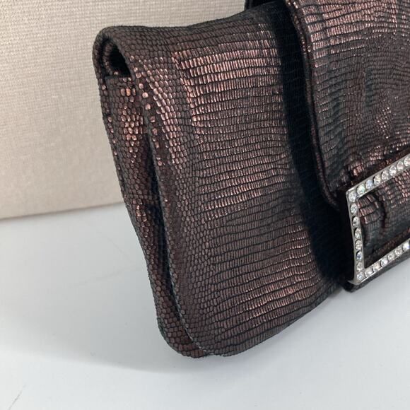 Adrienne Vittandini Bronze Metallic Fabric Evening Bag Clutch New - Picture 3 of 16